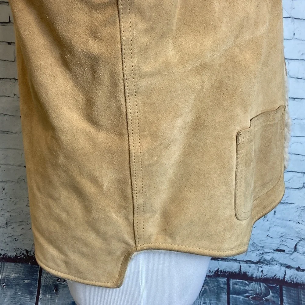 Vintage The Leather Shop Sears Suede Vest Faux Shearling Lining M Western Rodeo